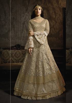 Light-coffee embroidered net salwar 1