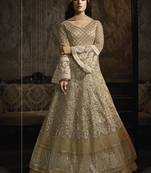 Light-coffee embroidered net salwar