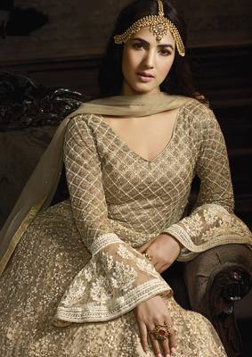 Light-coffee embroidered net salwar 3