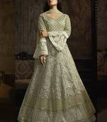 Light-olive embroidered net salwar
