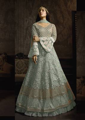 Light-teal embroidered net salwar 1