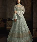 Light-teal embroidered net salwar
