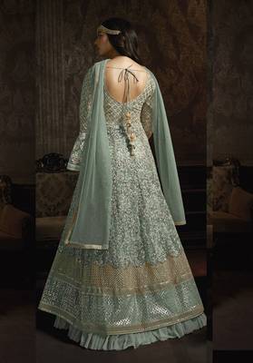 Light-teal embroidered net salwar 2