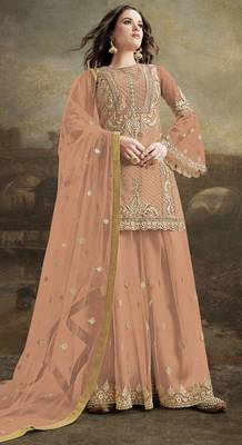 Peach embroidered net salwar 1