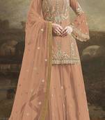 Peach embroidered net salwar