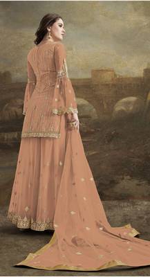 Peach embroidered net salwar 2