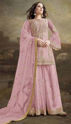 Pink embroidered net salwar 1