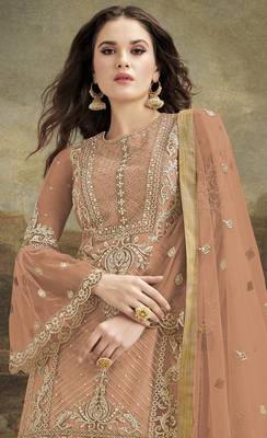 Peach embroidered net salwar 3