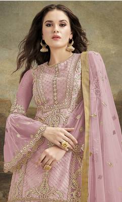Pink embroidered net salwar 3