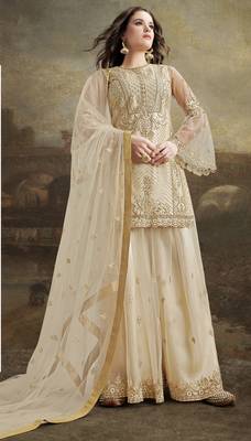 Cream embroidered net salwar 1
