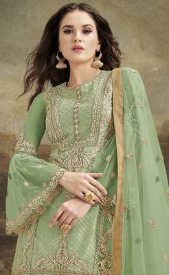 Light-green embroidered net salwar 3