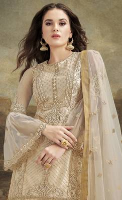 Cream embroidered net salwar 3