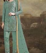 Sea-green embroidered net salwar