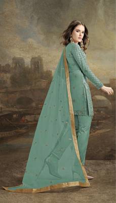 Sea-green embroidered net salwar 2