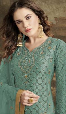 Sea-green embroidered net salwar 3