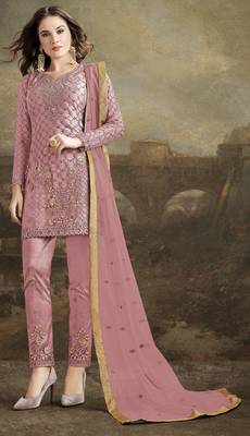 Pink embroidered net salwar 1