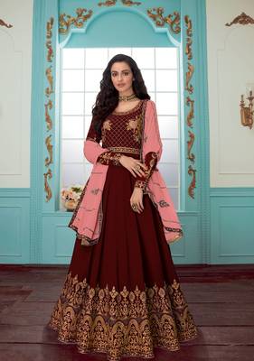 Maroon embroidered faux georgette salwar 1