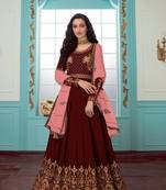 Maroon embroidered faux georgette salwar