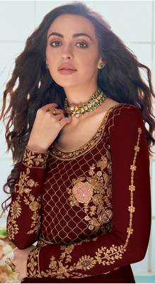 Maroon embroidered faux georgette salwar 2