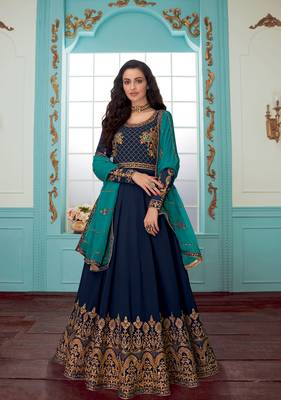 Blue embroidered faux georgette salwar 1