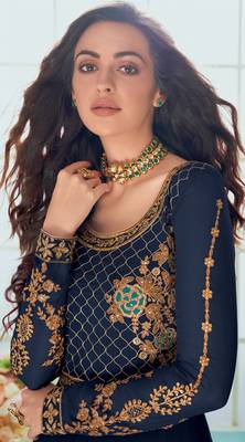 Blue embroidered faux georgette salwar 2