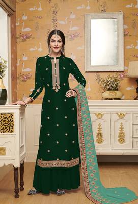 Green embroidered silk blend salwar 1