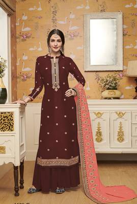 brown embroidered silk blend salwar 1