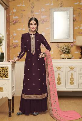 Purple embroidered silk blend salwar 1