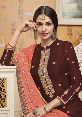 brown embroidered silk blend salwar 2