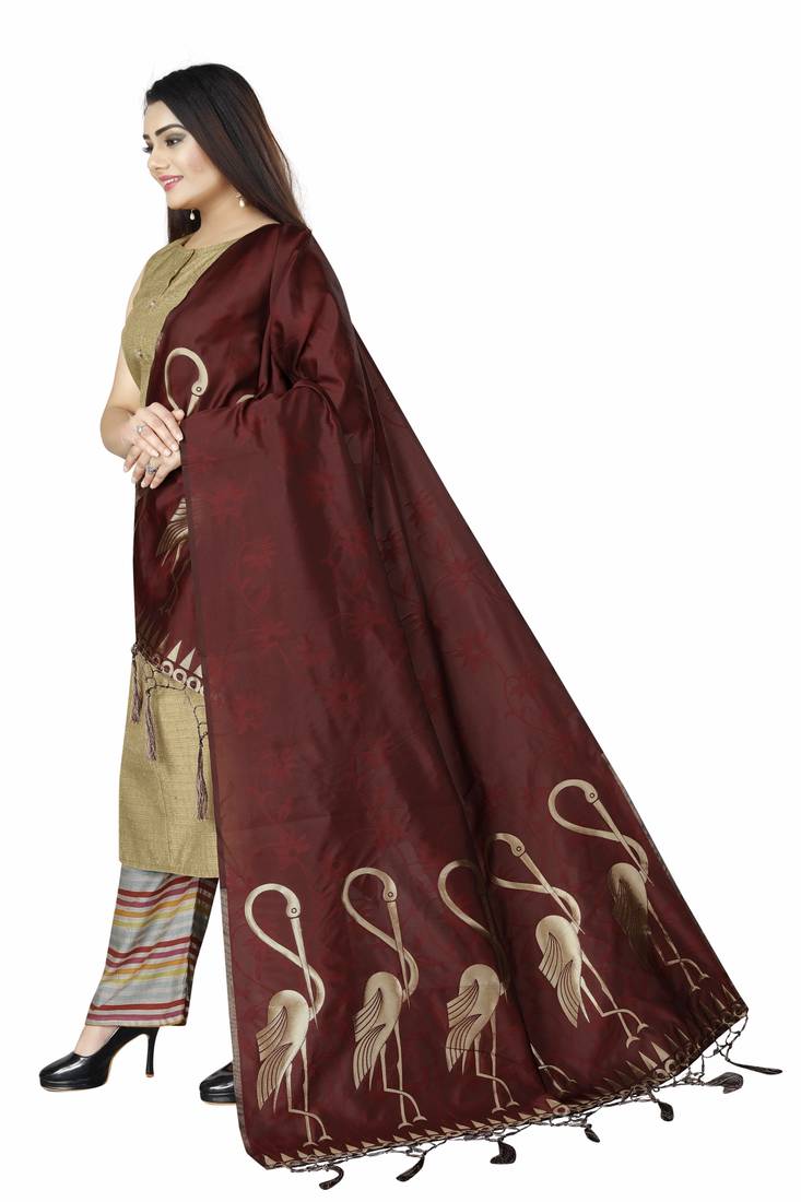 Coffee Woven Banarasi Silk Dupatta For Women
