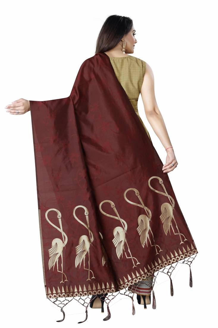 Coffee Woven Banarasi Silk Dupatta For Women