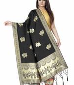 Black Woven Banarasi Silk Dupatta For Women