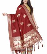 Red Woven Banarasi Silk Dupatta For Women