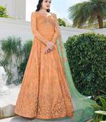 Saffron Color Butterfly Net Embroidered Anarkali Suit