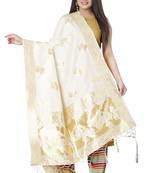 Cream Woven Banarasi Silk Dupatta For Women