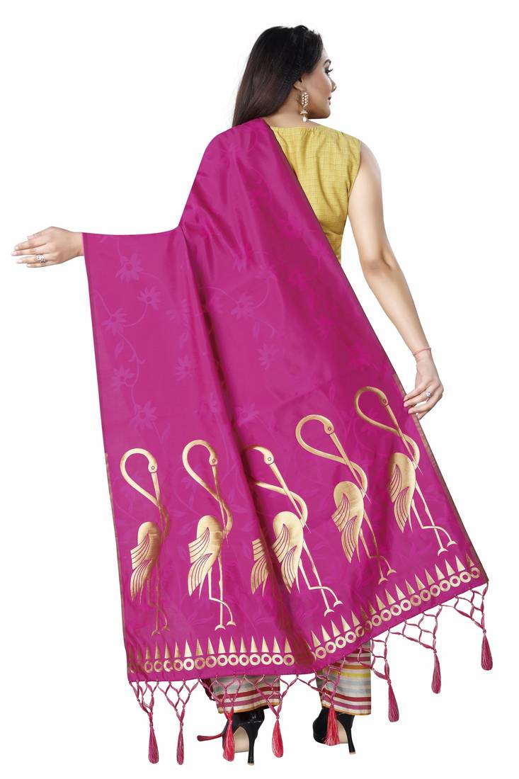 Pink Woven Banarasi Silk Dupatta For Women