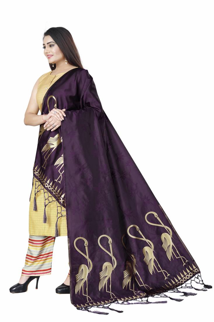 Wine Woven Banarasi Silk Dupatta For Women