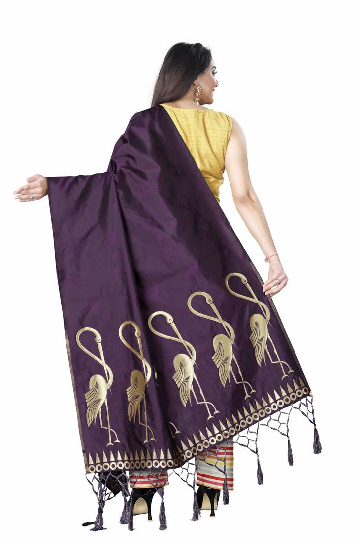 Wine Woven Banarasi Silk Dupatta For Women