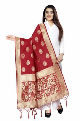 Classy Red Woven Banarasi Silk Dupatta For Women 1