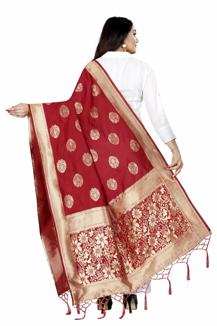 Classy Red Woven Banarasi Silk Dupatta For Women
