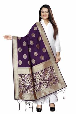 Purple Woven Banarasi Silk Dupatta For Women 1