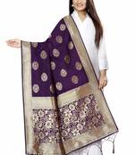 Purple Woven Banarasi Silk Dupatta For Women