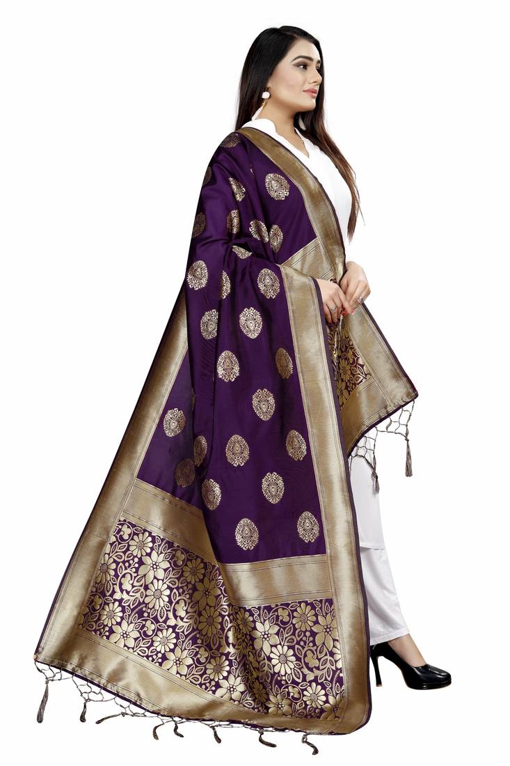 Purple Woven Banarasi Silk Dupatta For Women