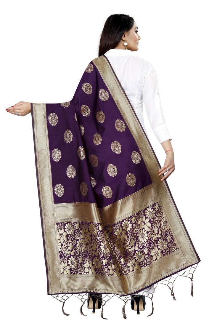 Purple Woven Banarasi Silk Dupatta For Women