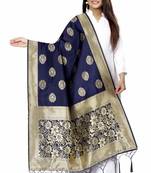 Gleaming Navy Blue Woven Banarasi Silk Dupatta For Women
