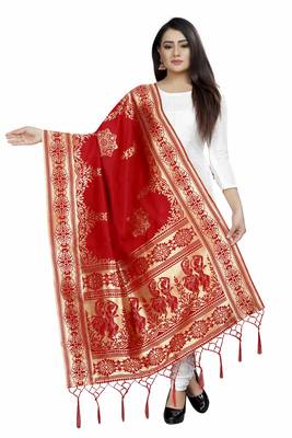 Groovy Red Woven Banarasi Silk Dupatta For Women 1