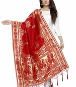 Groovy Red Woven Banarasi Silk Dupatta For Women