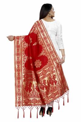 Groovy Red Woven Banarasi Silk Dupatta For Women 3