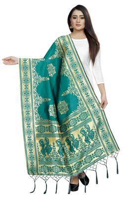 Gorgeous Turqoise Woven Banarasi Silk Dupatta For Women 1