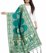 Gorgeous Turqoise Woven Banarasi Silk Dupatta For Women